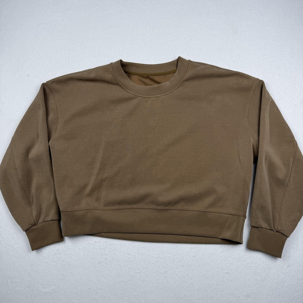 Lululemon Sweatshirt Womens 10 Brown Crew Neck Pullover Stretch Softstream